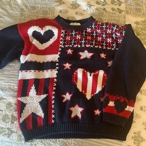 Patriotic Heart and Star Sweater - Red, White, and Blue